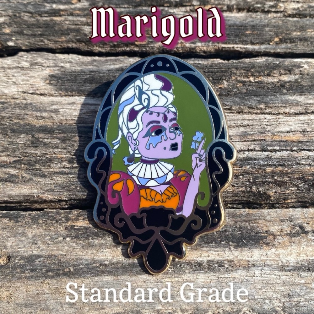 🌙 Gothic Ladies of Crescent Manor Marigold Ghost Halloween Enamel Pin
